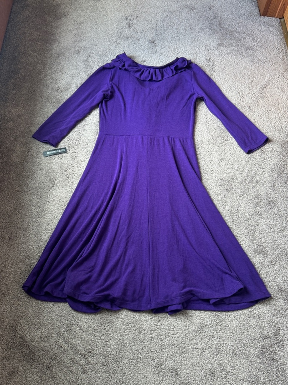 Blooming Rose Purple Ruffle V Neck Fit & Flare Midi Dress SIZE L - Picture 5 of 5